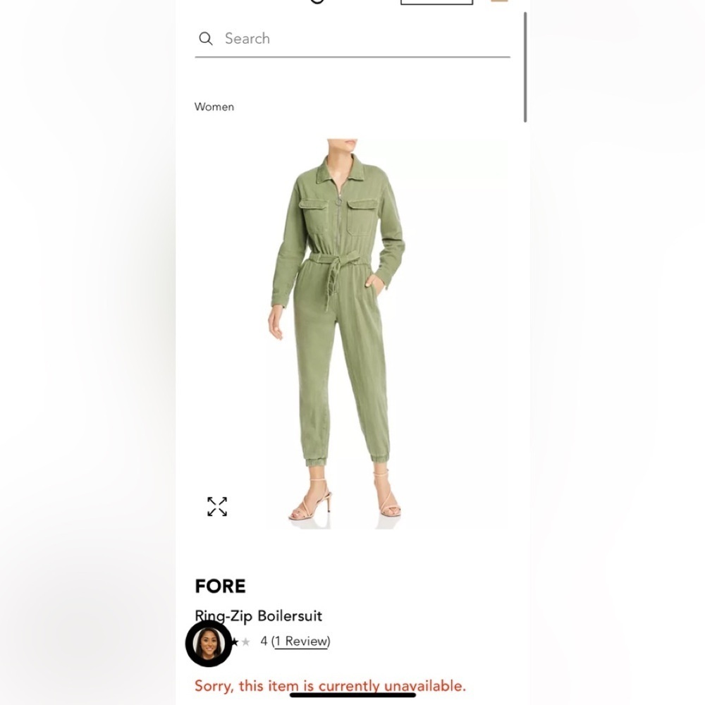 FORE Long Sleeve Jogger Jumpsuit in Army Green Size M